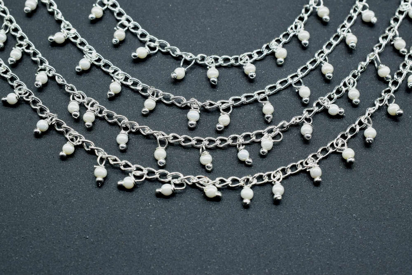 Natural Pearl Beads Rosary Chain,Silver Plated,Wire Wrapped Chain,Round Smooth Beads,Gemstones Beaded Cluster Rosary,Pearl Chain Connector