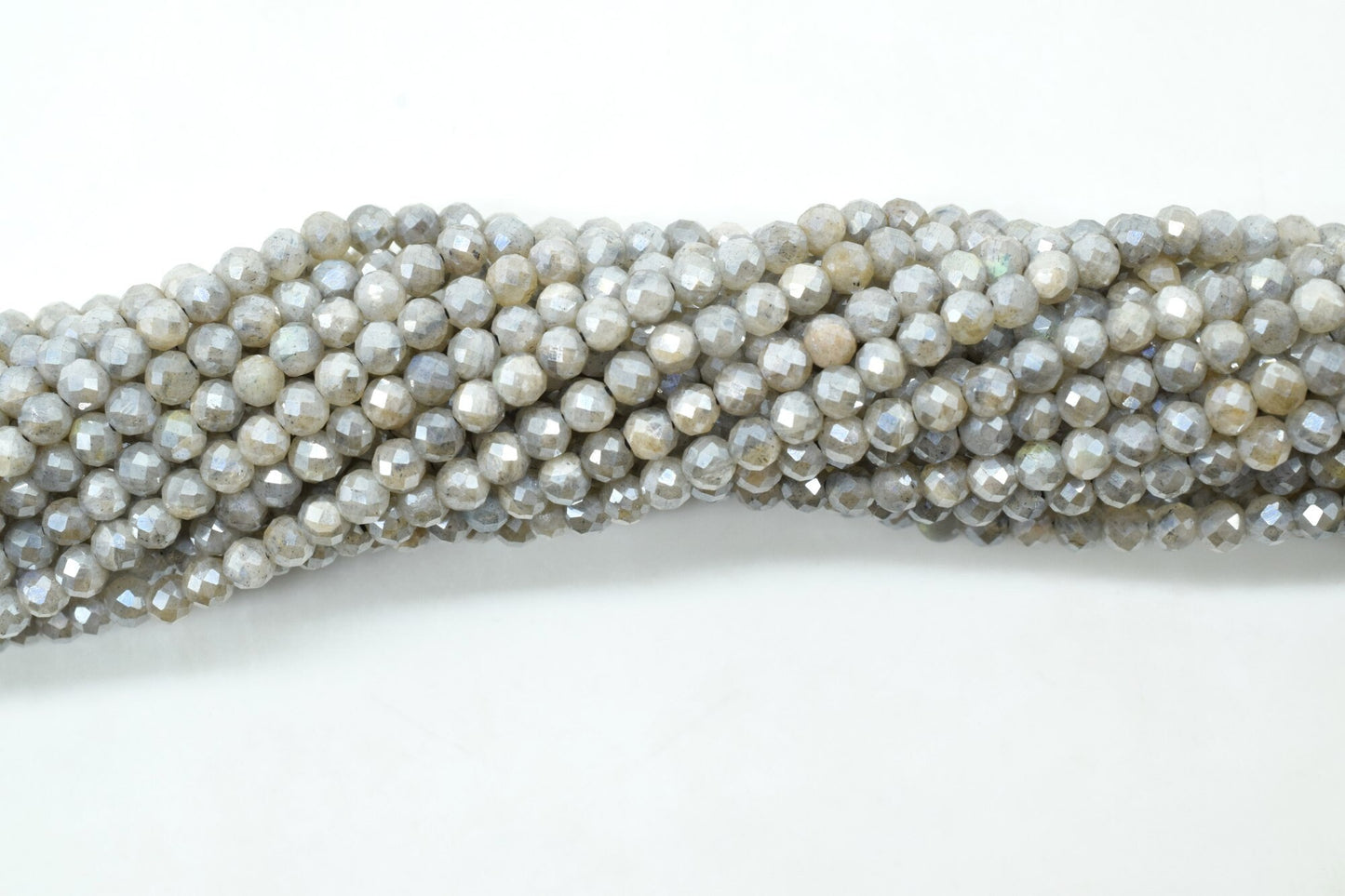 Labradorite Coated Faceted Beads,silver Coated beads,3mm Labradorite beads,Gray Faceted beads,Jewelry Making Craft,Labradorite Gemstone Bead