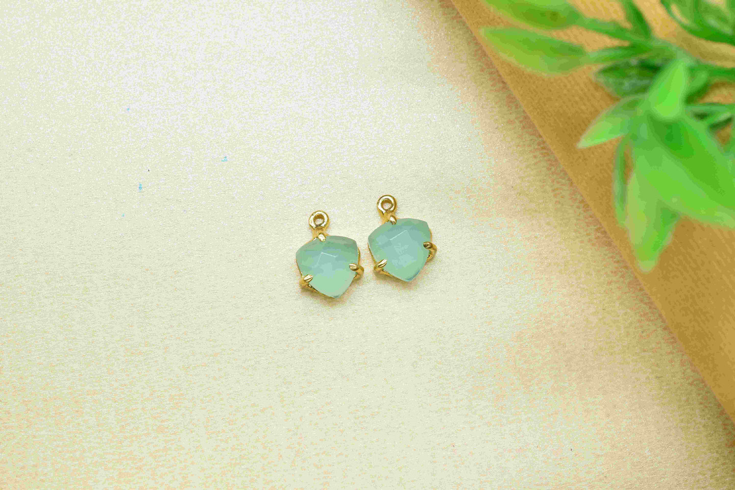 Aqua Chalcedony 8mm Triangle Shape Single bail connector,Aqua Quartz Handmade Gemstone Bezel,Green jewelry making,Prong Set Bezel Pendant