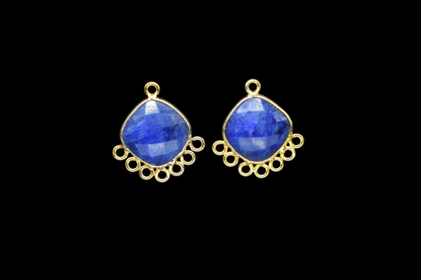 Blue Sapphire 14mm Cushion Bezel Charms/Gemstone Single Bail/Component charm/Handmade Jewellery Connectors/Women Jewelry/Handmade Connector