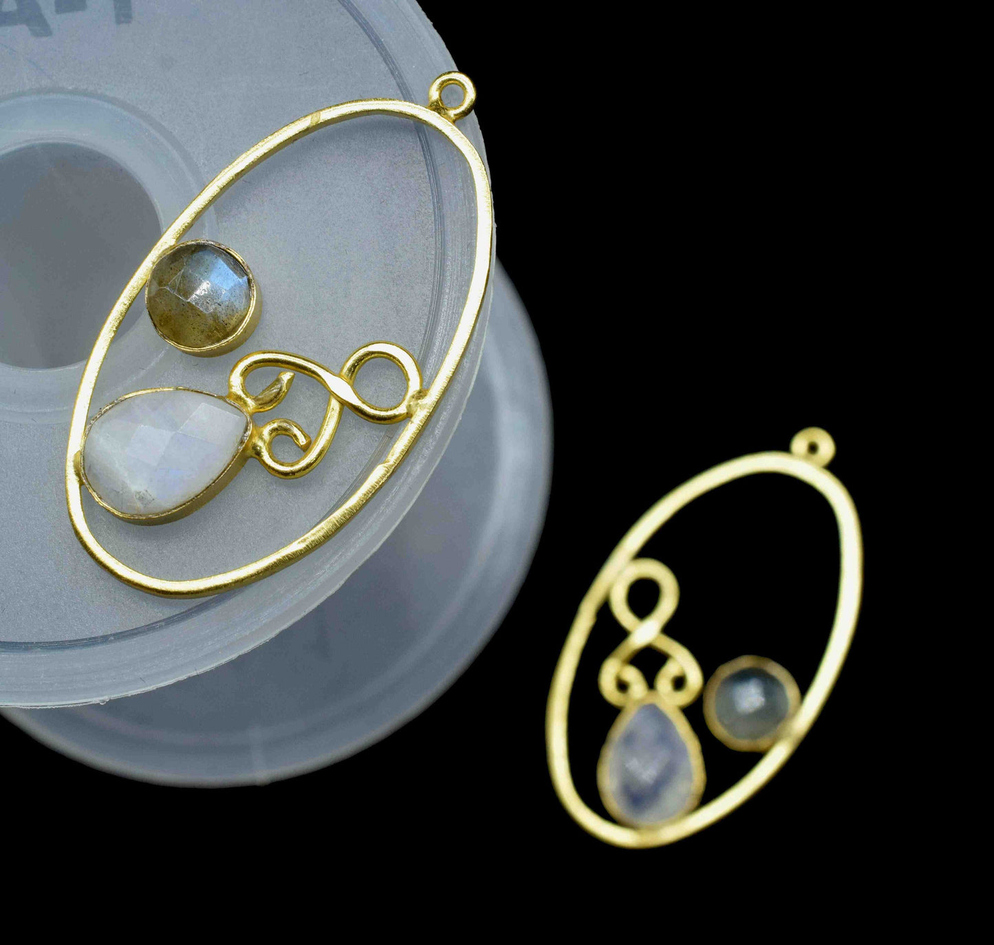 Multi Gemstone Oval Shape Single Bail Charm,Moonstone 7x10mm Teardrop Shape Pendants,Labradorite Round Shape Connectors, Labradorite Jewelry