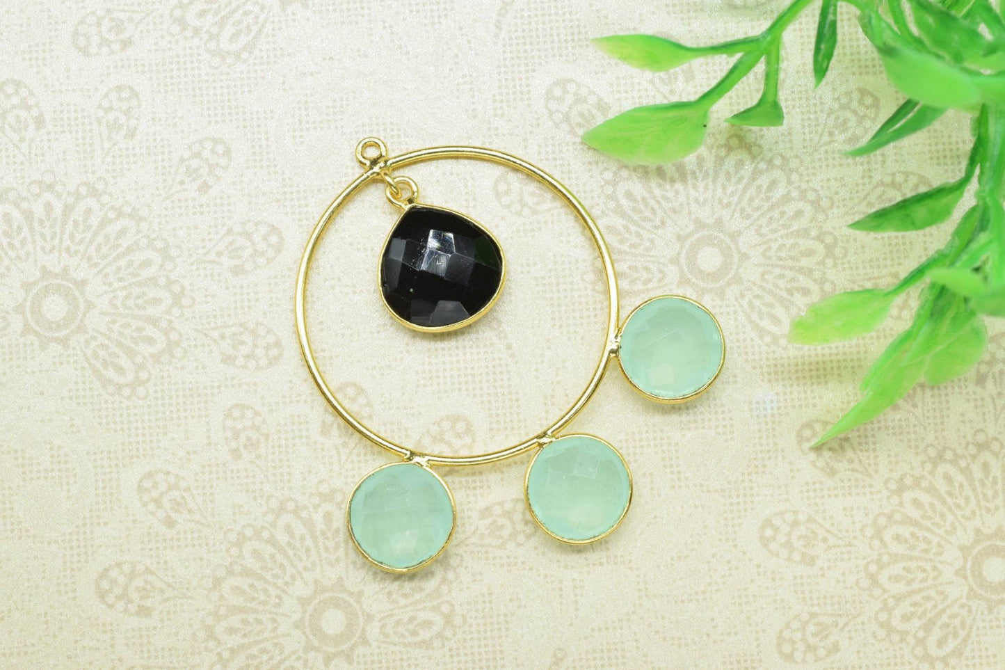 Black Onyx Dangle Component Earring,Finding Round Earring,Aqua Quartz Earring Connector jewelry,Gemstone Dangle Connectors,Handmade Craft
