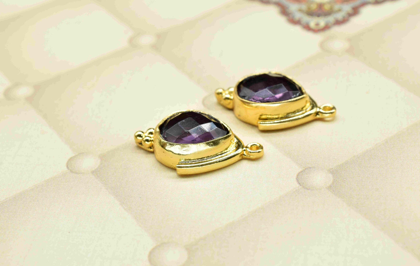 Amethyst 9x13mm Bezel Connectors,Amethyst Quartz jewelry making charm,Single bail connnectors,Amethyst Teardrop,Handmade Gemstone Bezel