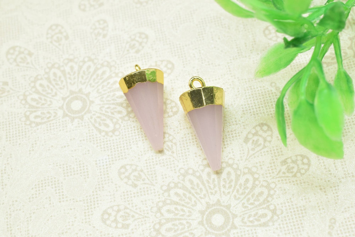 Rose Quartz Spike Point Pendant,Handmade Triangle Faceted Pointed Charms,Rose Quartz Jewelry Making Supply,Gemstone Single Bail Connector