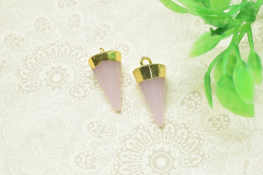Rose Quartz Spike Point Pendant,Handmade Triangle Faceted Pointed Charms,Rose Quartz Jewelry Making Supply,Gemstone Single Bail Connector