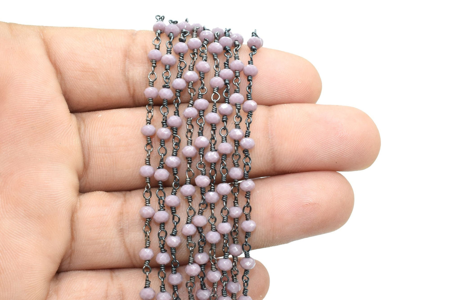Lavender 3mm Beaded Chain,Lavender Rosary Chains,Lavender Black rhodium Wire Wrap Chain,Lavender Brass chain,Jewelry Making ChainBlack chain