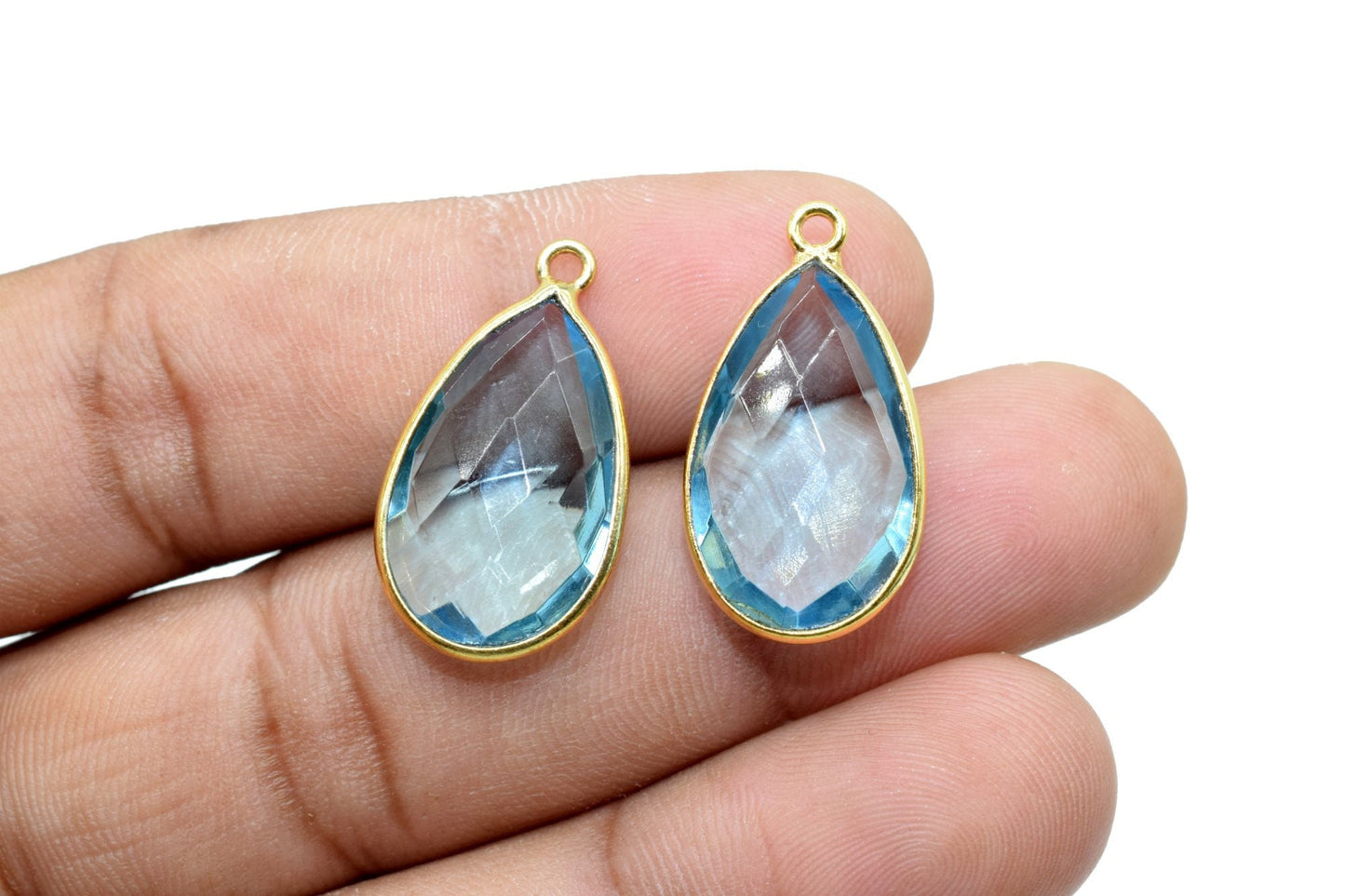 Sky Topaz 12x20mm Pear shape charm,Checker Board cut Sky Topaz Pendant,Hot Sky Topaz charms,Sky Topaz Pear Briolettes,Sky Topaz connectors