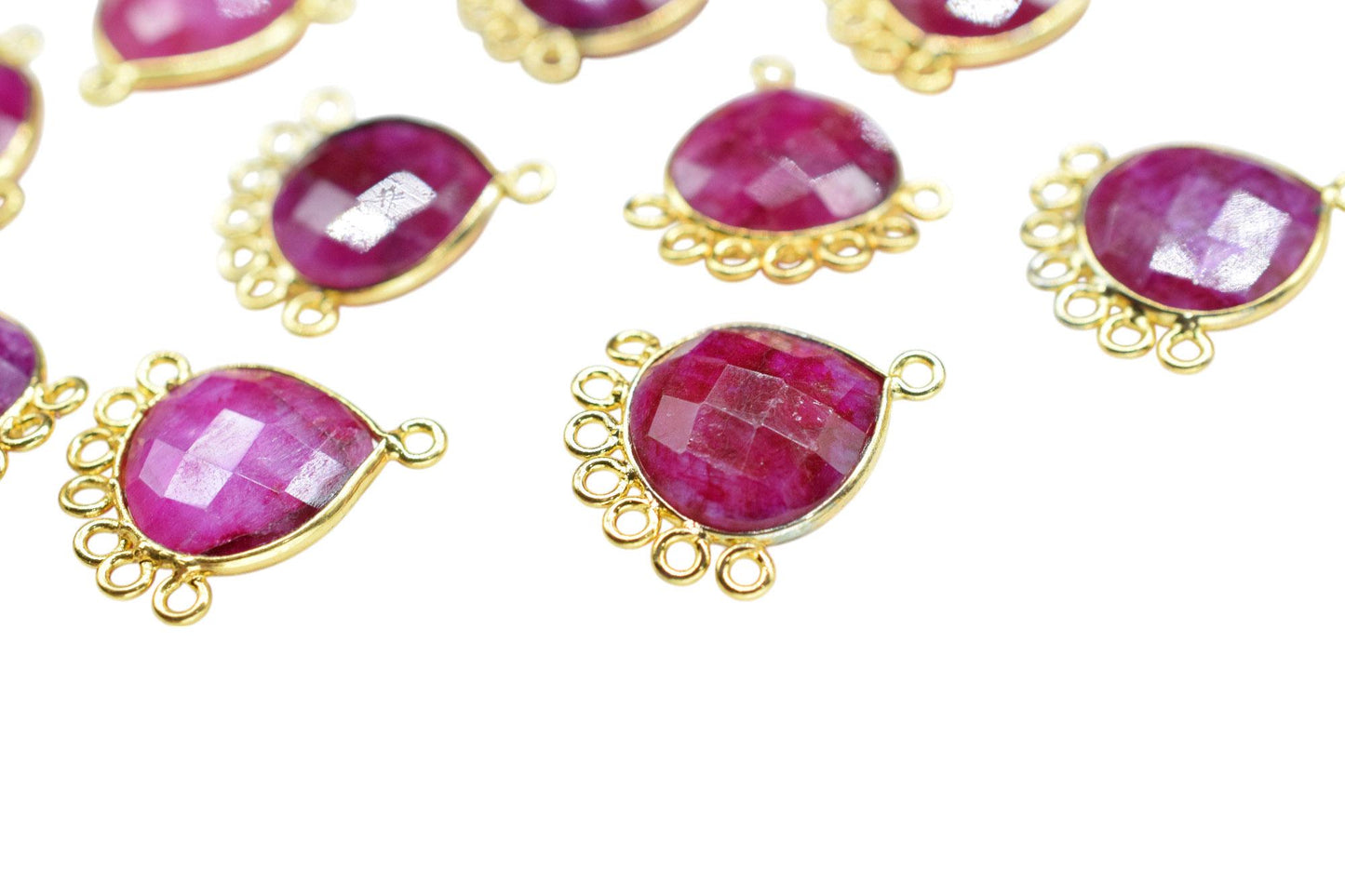 Natural Ruby 14mm Heart Bezel Charm/Charms Connector/Handmade Jewellery Connectors/Gemstone Brass Component/Women Jewelry/B'day Gift