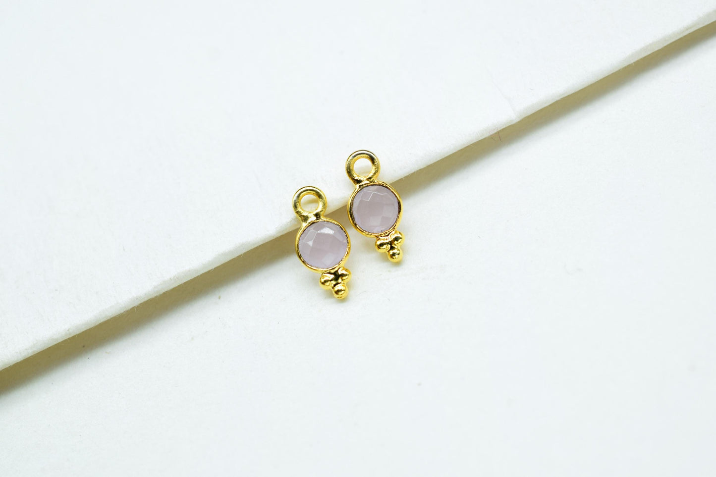 Rose Quartz Charms Connector/Handmade Jewelry/Gold Plated Connector/Tiny Pendant/Rose Quartz Pendant/Round Shape Connector/Gemstone Charms