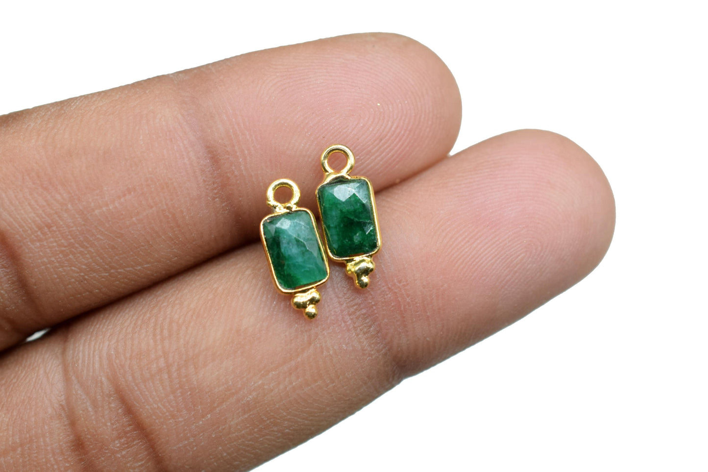 Gemstone Emerald Charms Pendant/Buguette Shape Pendant/Handmade Pendant/Tiny Pendant/Necklace Connector jewelry/Women Jewelry/B'day Gift