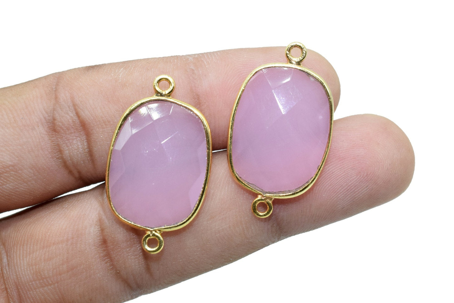 Pink Chalcedony 15x20mm Cushion shape double bail charm,Pink Chalcedony Pendant Charm,Chalcedony Double loop connectors,Cushion Shape charms