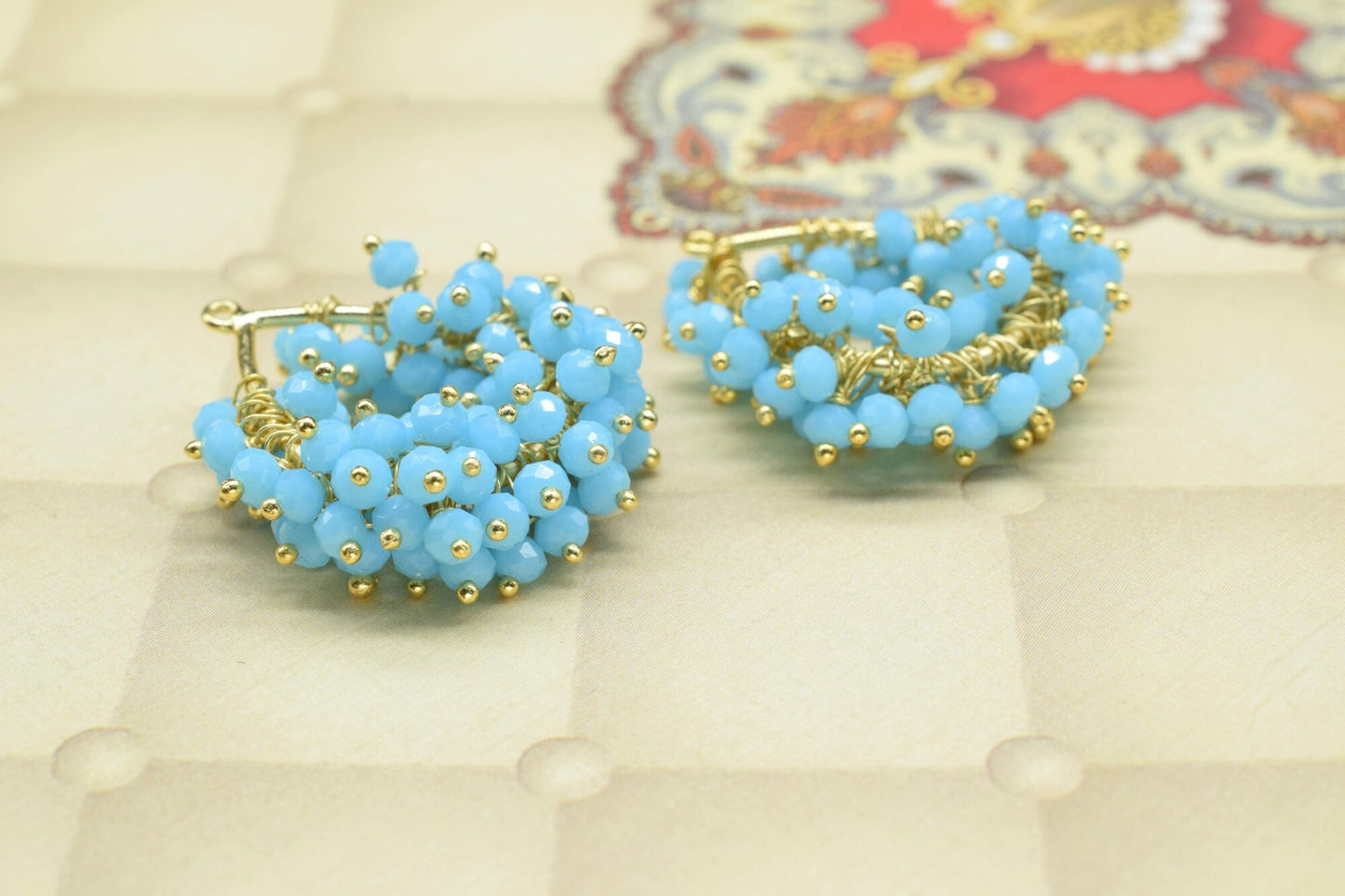 Blue Turquoise Pendant Charms,Handmade Beaded Charms Necklace,Pendant Jewelry Supply,Wire Wrapped Gemstone Component,Vermeil Dangle Earring