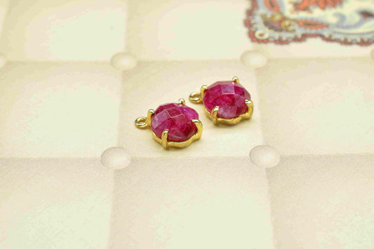 Natural Ruby Faceted 8mm Cushion Shape Pendant,Ruby Gemstone Bezel jewelry making,Ruby Single bail connector,Prong Set Bezel Pendant Jewelry