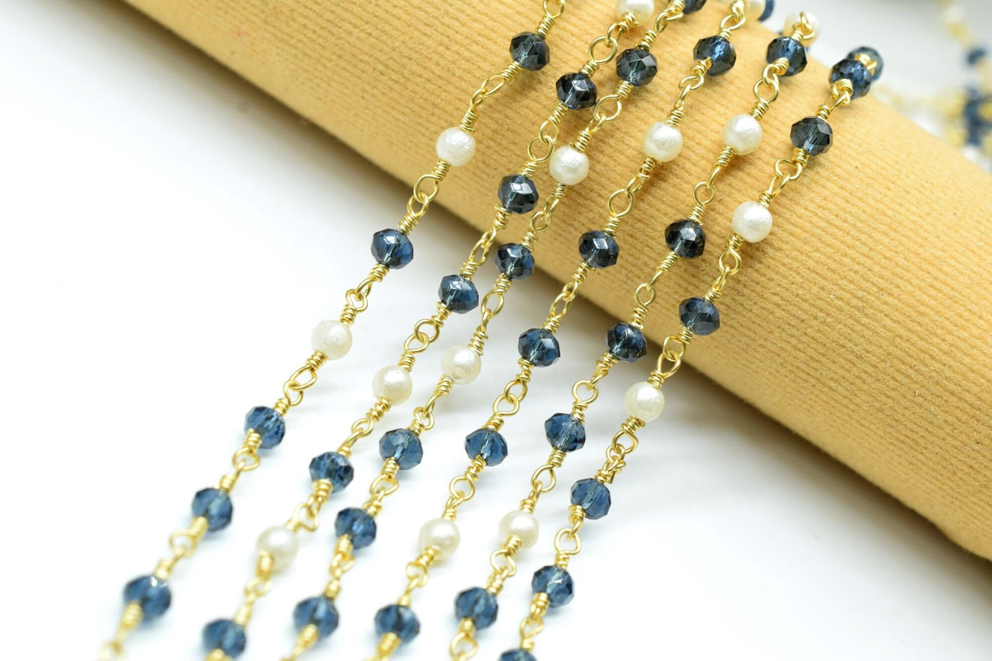 London Blue Topaz Beaded Rosary Chain,Pearl Beaded Rosary Chain,jewelry making Chain,Gemstone Rosary,wire wrapped rosary,3mm Beaded rosary