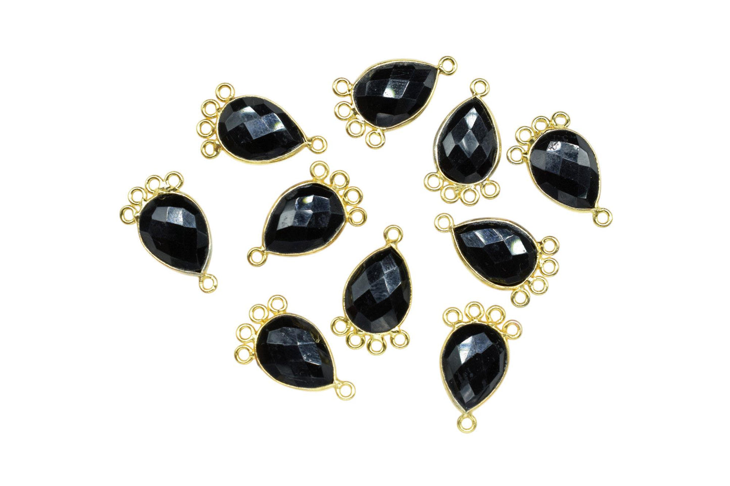 Black Onyx 10x14mm Teardrop Bezel Charm/Charms Connector/Handmade Jewellery Connectors/Gemstone Brass Component/Women Jewelry/B'day Gift