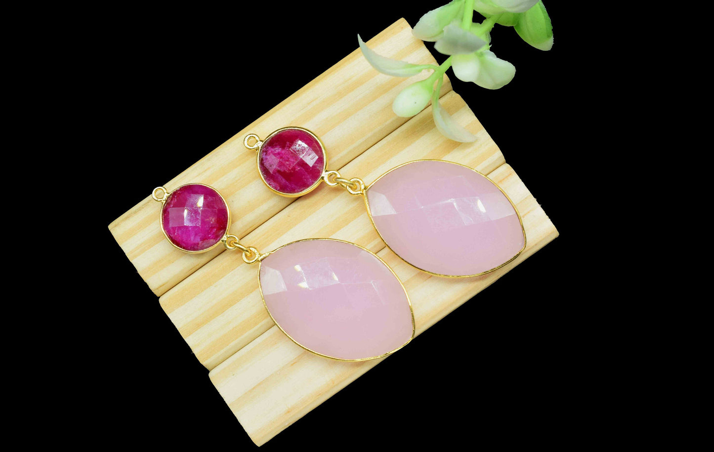 Rose Quartz Dangle pendant Connector,Handmade jewelry,Ruby pendant Charms,Component pendant,Station Bezel Link,Multi Gemstone Dangle Earring