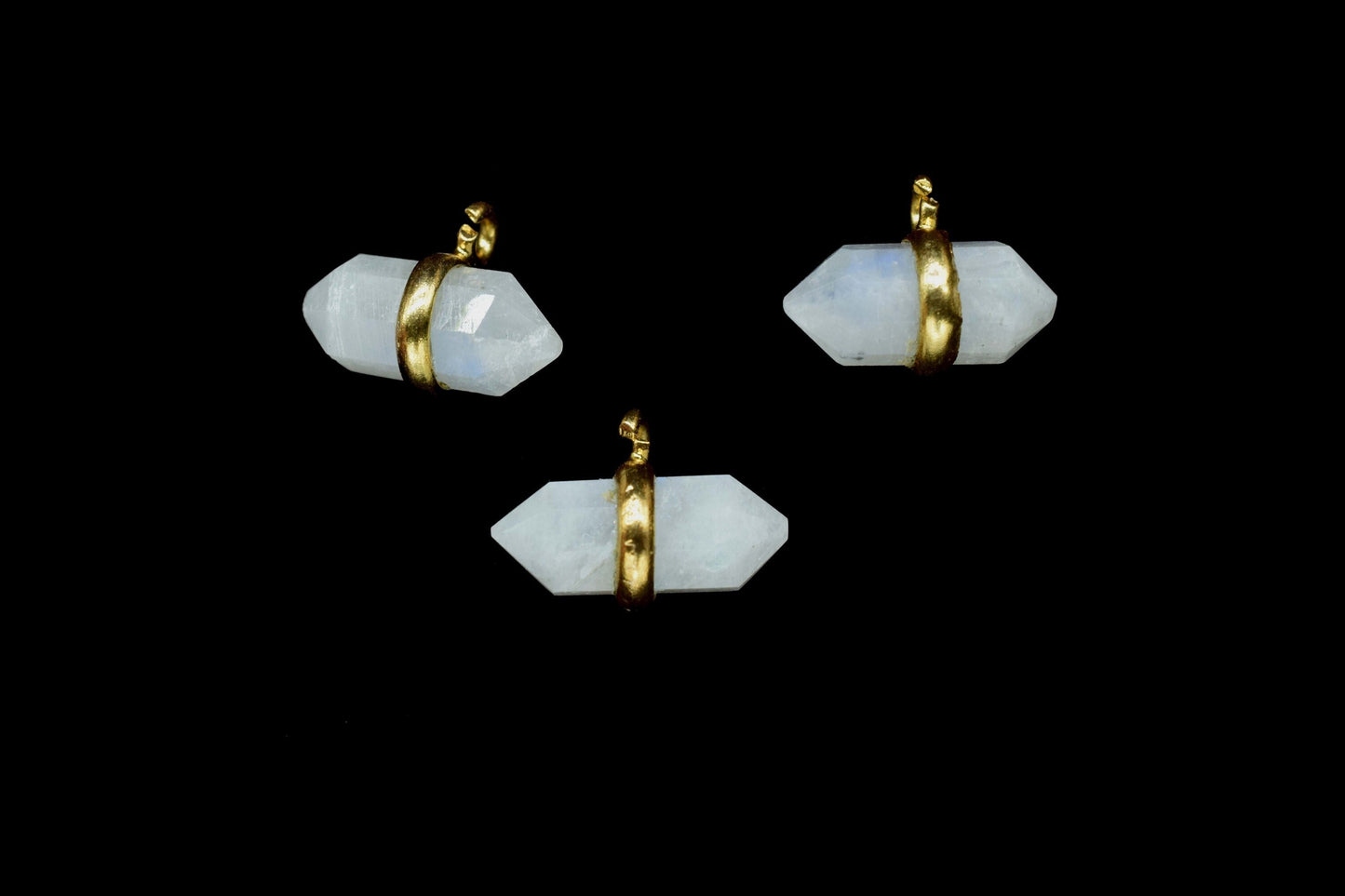 Moonstone Single Terminated Point Pendant,Moonstone 5x12mm Point Shape Component,Rainbow Gold Plated Band,June Birthstone,Jewellery For Her