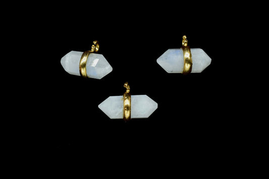 Moonstone Single Terminated Point Pendant,Moonstone 5x12mm Point Shape Component,Rainbow Gold Plated Band,June Birthstone,Jewellery For Her