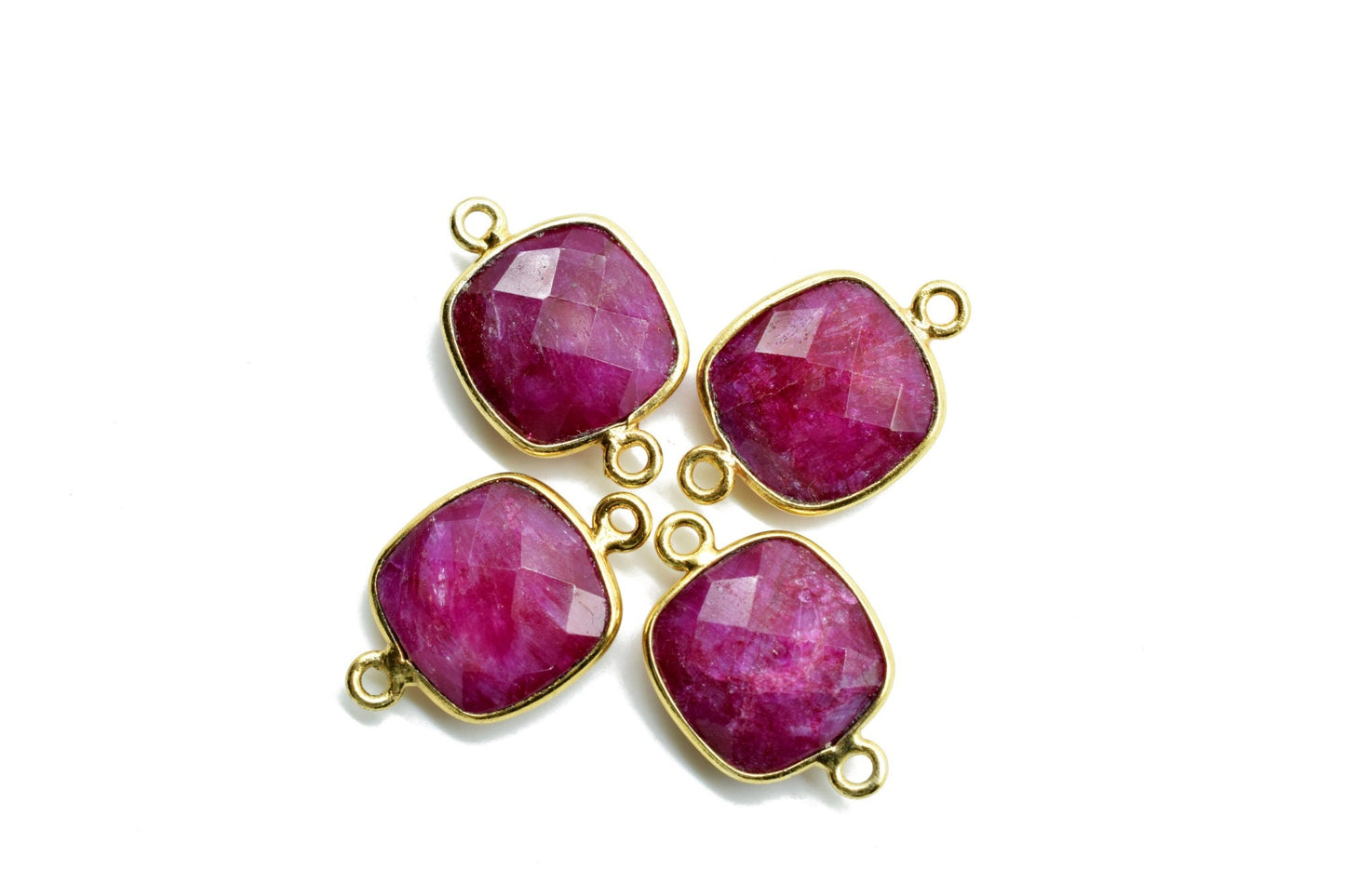 Ruby 12mm Cushion shape Double bail connector,Ruby Pendant,Ruby cushion Gold Plated bezel,Ruby Double loop connector,jewelry making charms