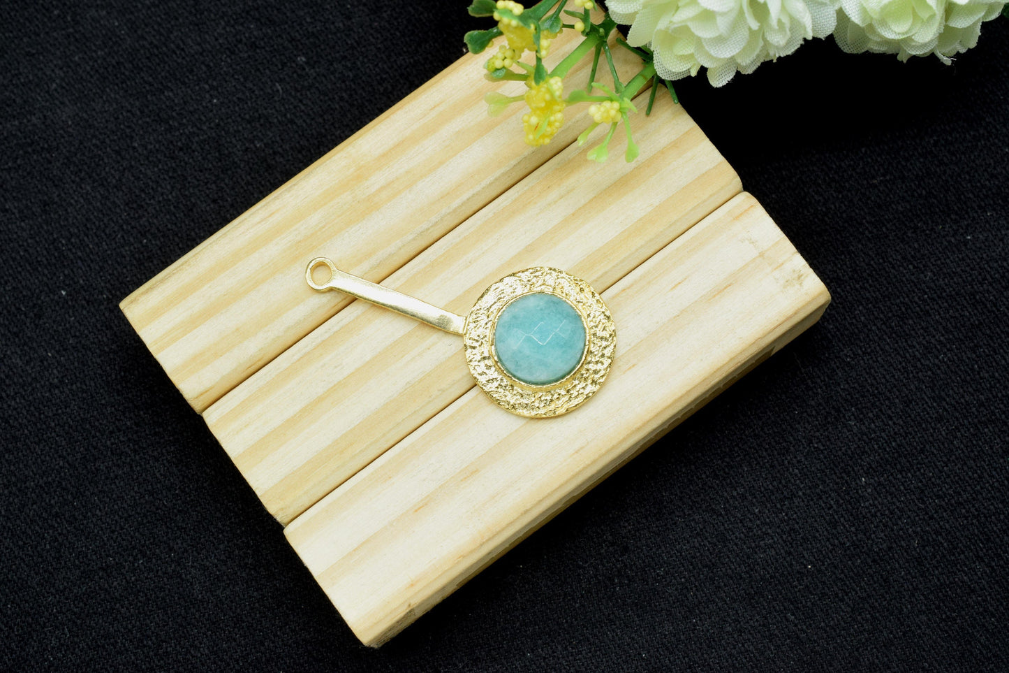 Amazonite Pendant , Amazonite Gemstone Handmade Pendant ,Single Bail Checker Cut Gemstone Connector, Gold Plated Connectors