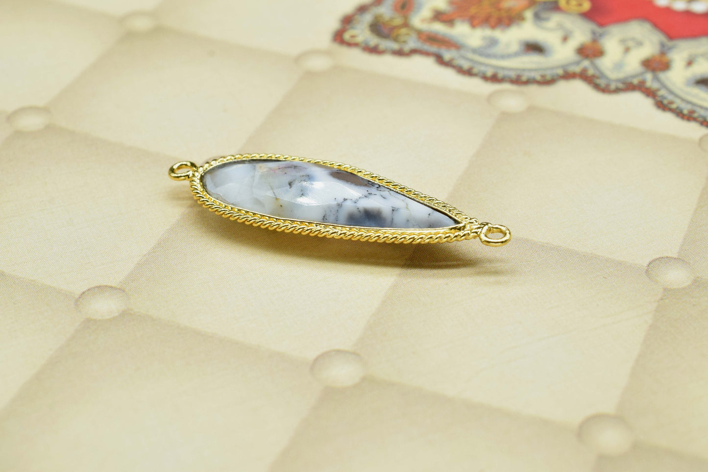 Dendrite Opal Faceted gemstone 10x30mm Pear Shape charms,Dendrite Opal Gemstone Bezel jewelry making,Dendrite Opal Gold Plated bezel,Gift