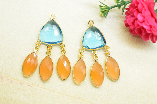 Sky Topaz Bezel Charms Connector/Station Bezel Link Pendant/Connector Bezel Jewelry/Handmade Jewelry/Carnelian Pendant/Connector/B'day Gift