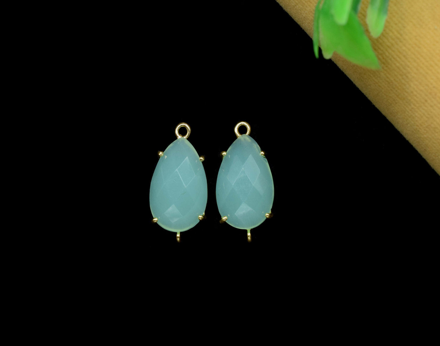 Aqua Chalcedony Connector,Green Mint jewelry meking,Aqua Quartz Bezel,double bail connector,Handmade Gemstone Bezel,Prong Set Bezel Pendant