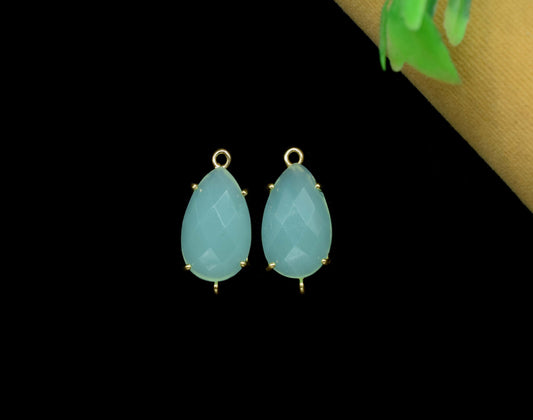 Aqua Chalcedony Connector,Green Mint jewelry meking,Aqua Quartz Bezel,double bail connector,Handmade Gemstone Bezel,Prong Set Bezel Pendant