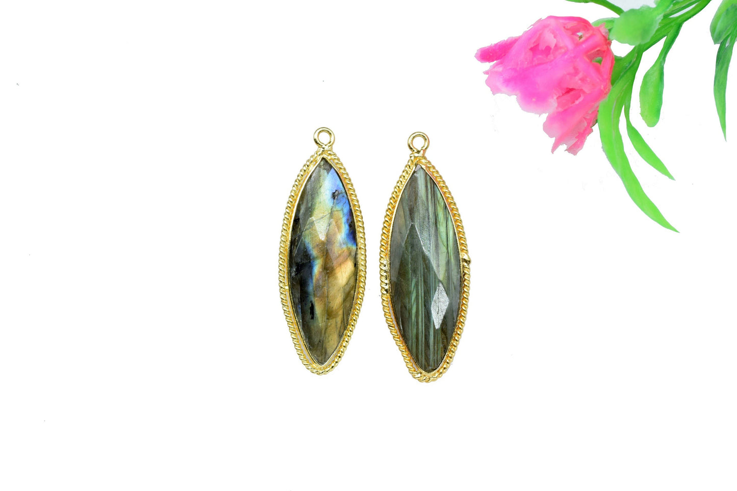 Labradorite Gemstone Faceted marquise Single bail charm,Labradorite Gold Plating Connector,Labradorite 10x30mm marquise Connector Pendant