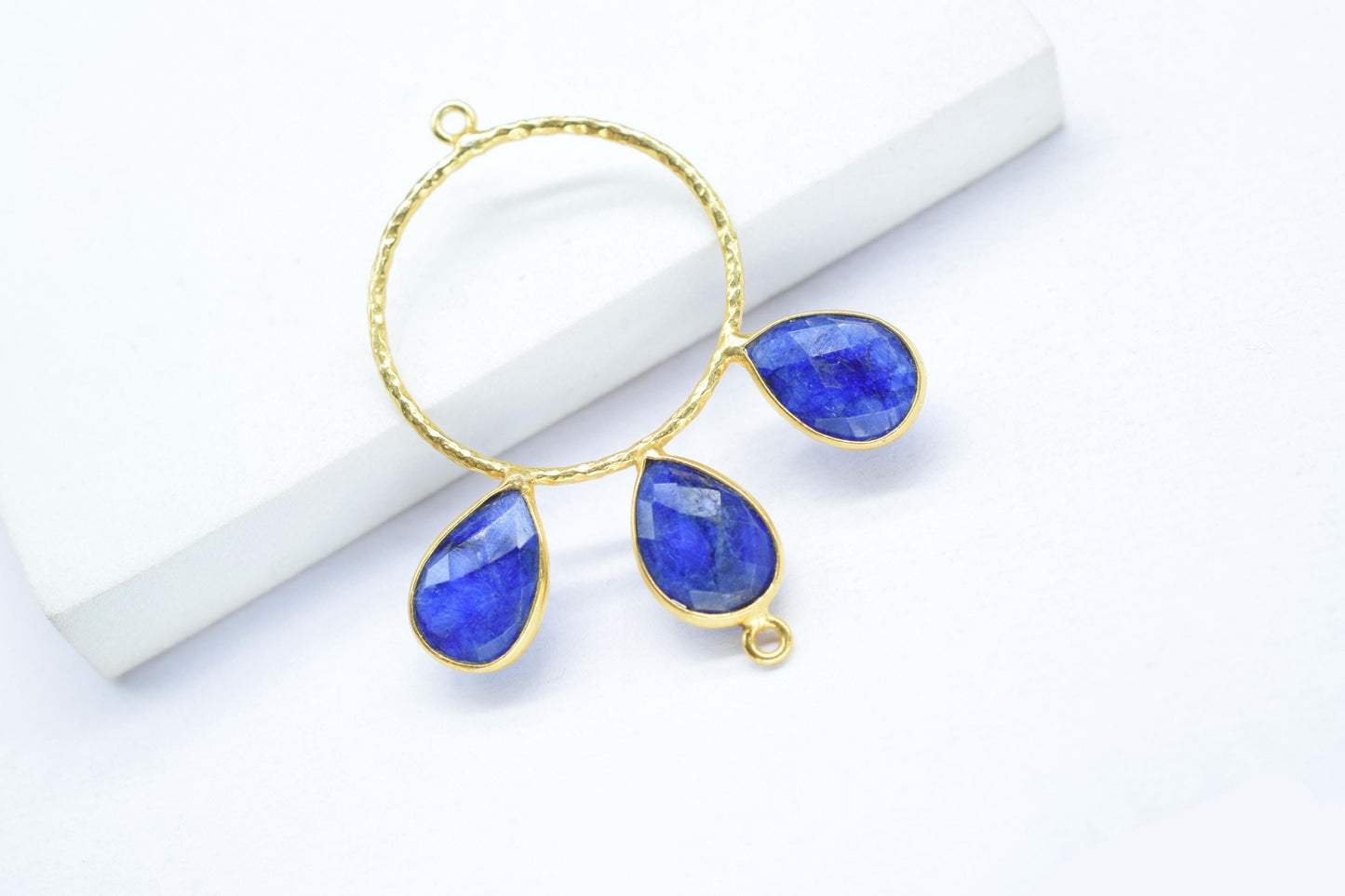 Blue Sapphire Jewelry Connector/Brass Connector Jewellery/Gold Plated Pendant/Handmade Jewellery/Double Bail Pendant/Wedding Jewelry/Gift