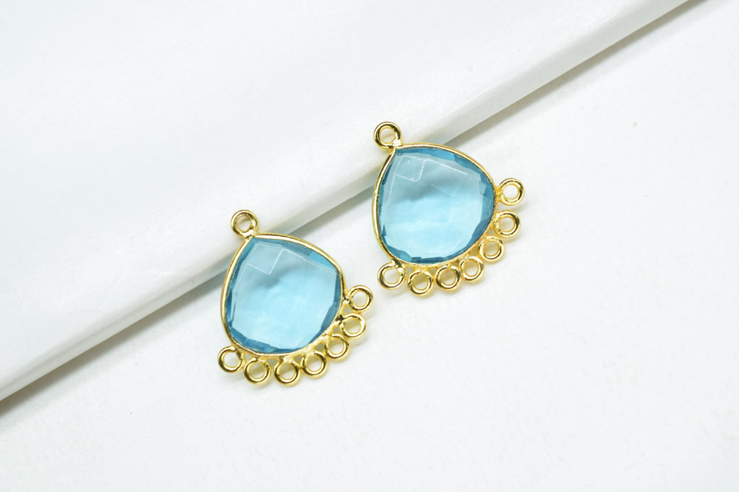 Sky Topaz 14mm Heart Bezel Charm/Charms Connector/Handmade Jewellery Connectors/Gemstone Brass Component/Women Jewelry/B'day Gift