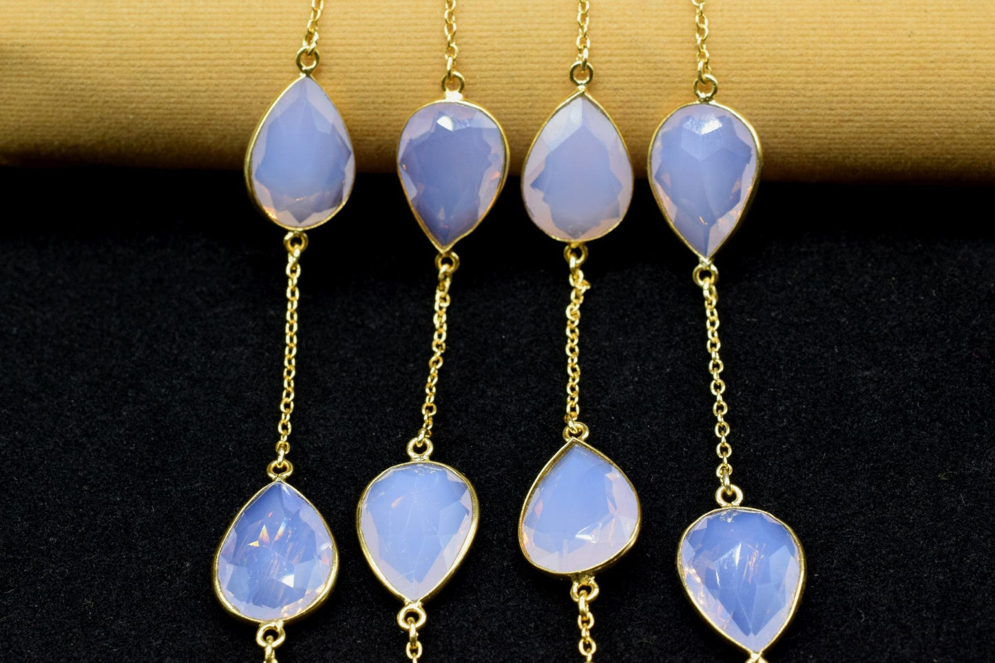 Pink Opalite Gold Plated Bezel Chain Gemstone Connector, Oval Necklace Chain,Bezel Connector Chain,Selling Per Foot,Jewelry making chains