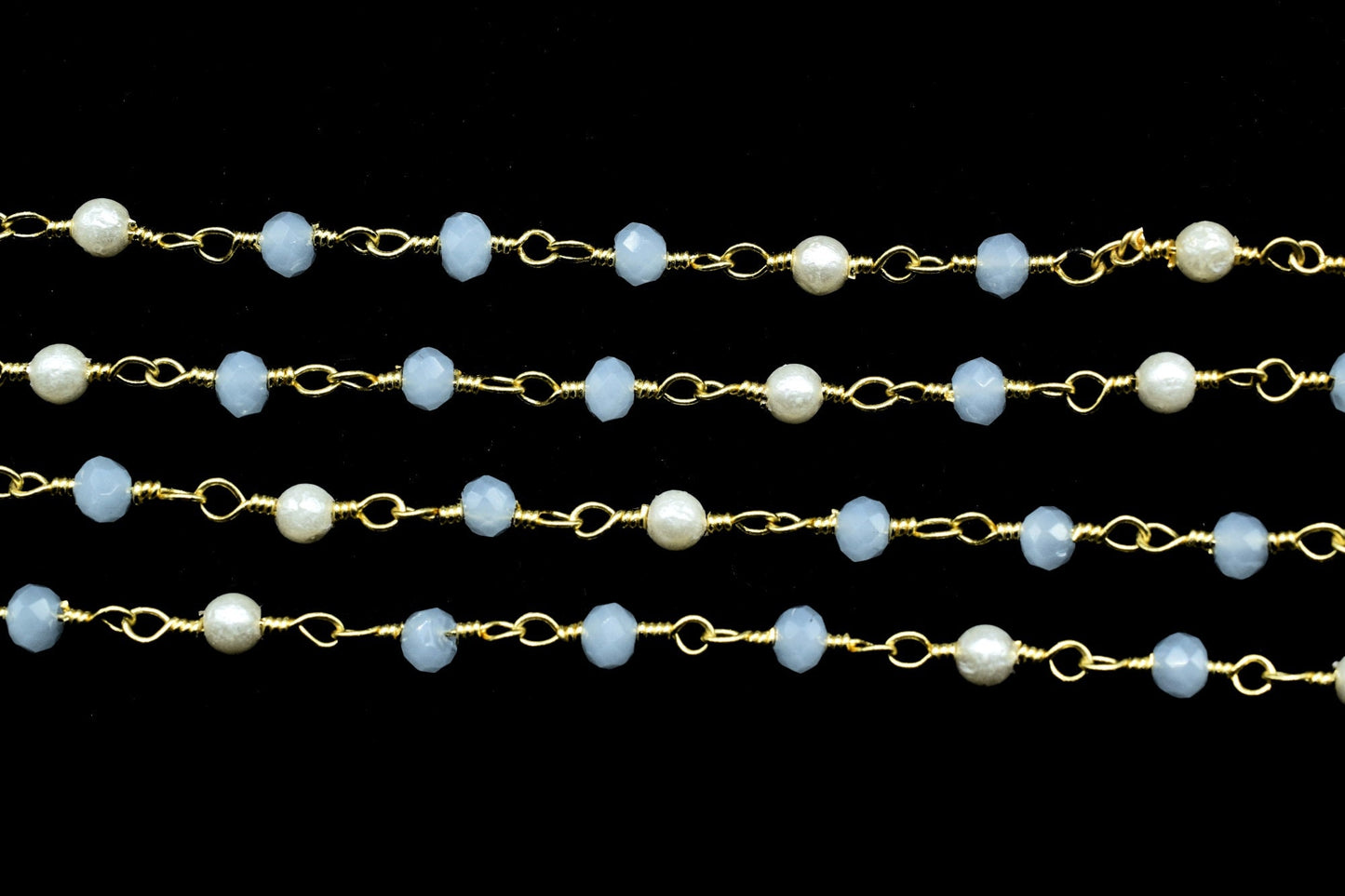 Aqua Chalcedony Rondelle Faceted Rosary Chain,Beaded Chain Roll,Blue Chalcedony Rosary,Gold Plated rosary chain,Jewelry Making Finding Chain