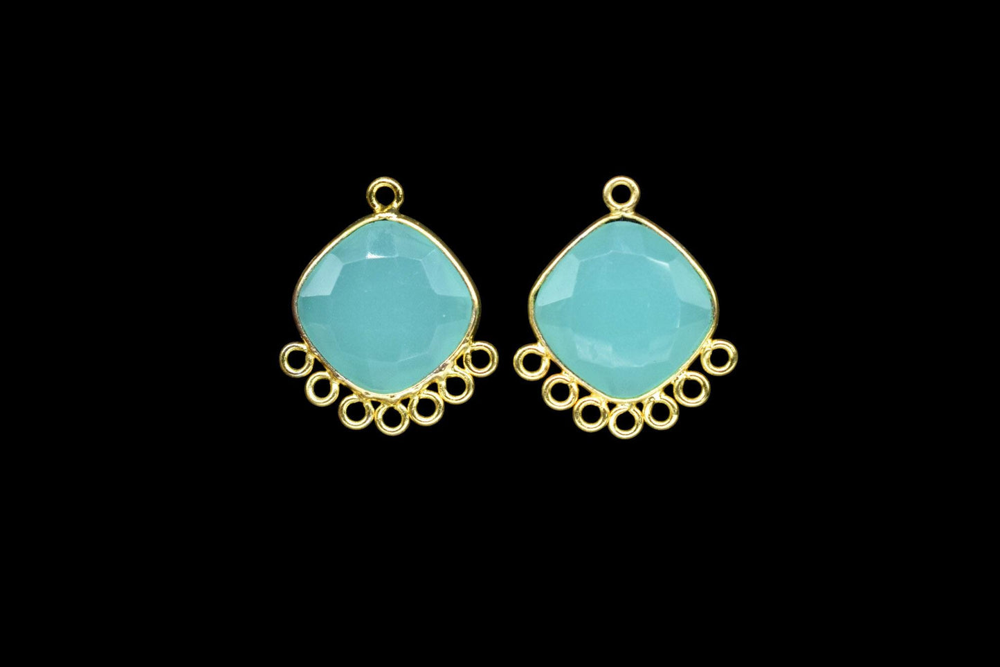 Aqua Chalcedony 14mm Cushion Bezel Charm/Gemstone Single Bail/Component charm/Handmade Jewellery Connectors/Women Jewelry/Handmade Connector