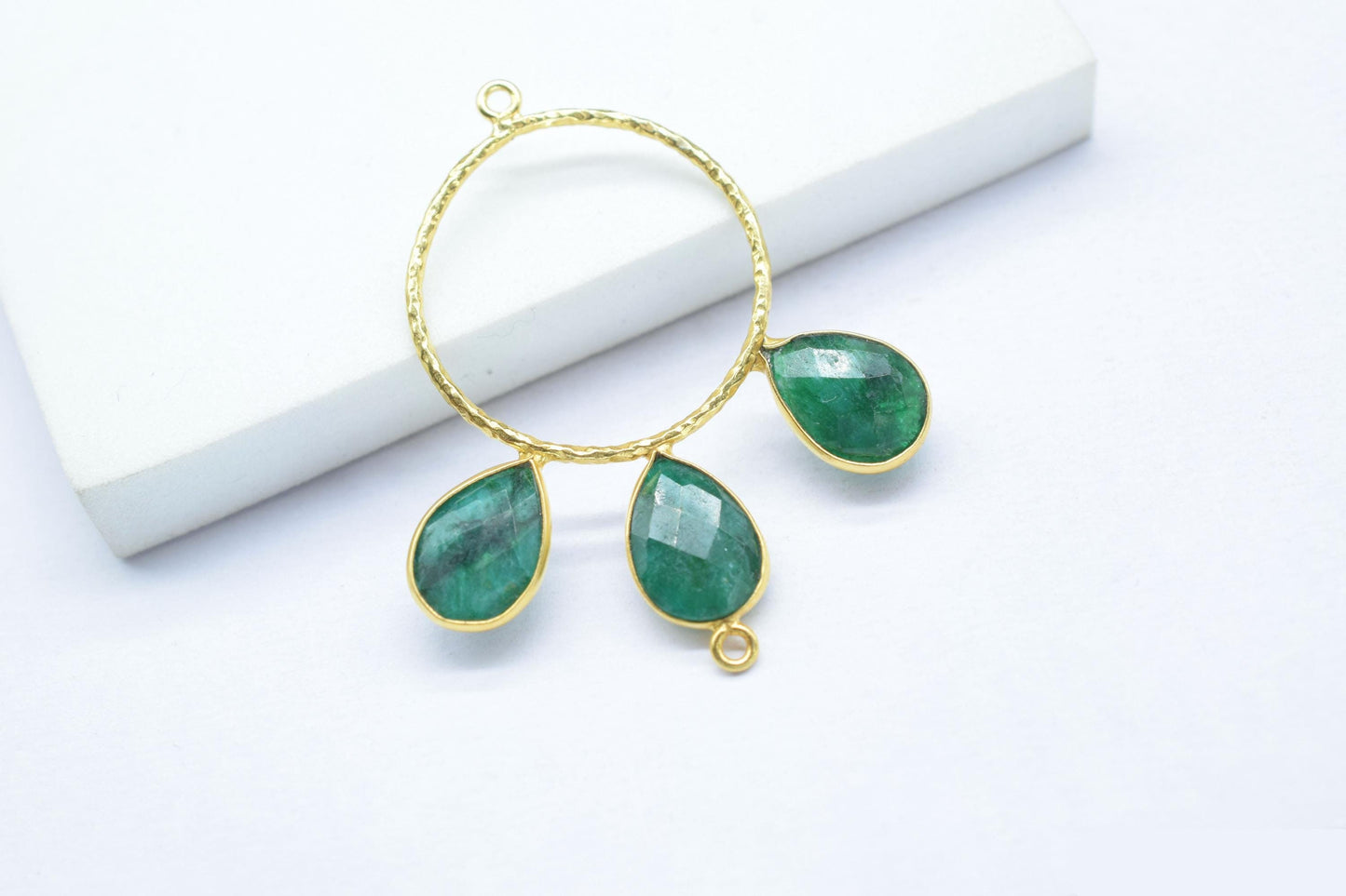 Emerald Jewelry Connector/Connector Jewellery/Gold Plated Pendant/Handmade Jewellery/Double Bail Pendant/Women Jewelry/B'day Gift