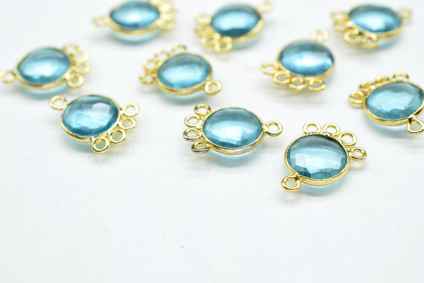 Sky Topaz 10mm Round Bezel Charm/Gemstone Brass Component/Single Bail Pendant charms/Round Handmade Jewellery Connector/B'day Gift