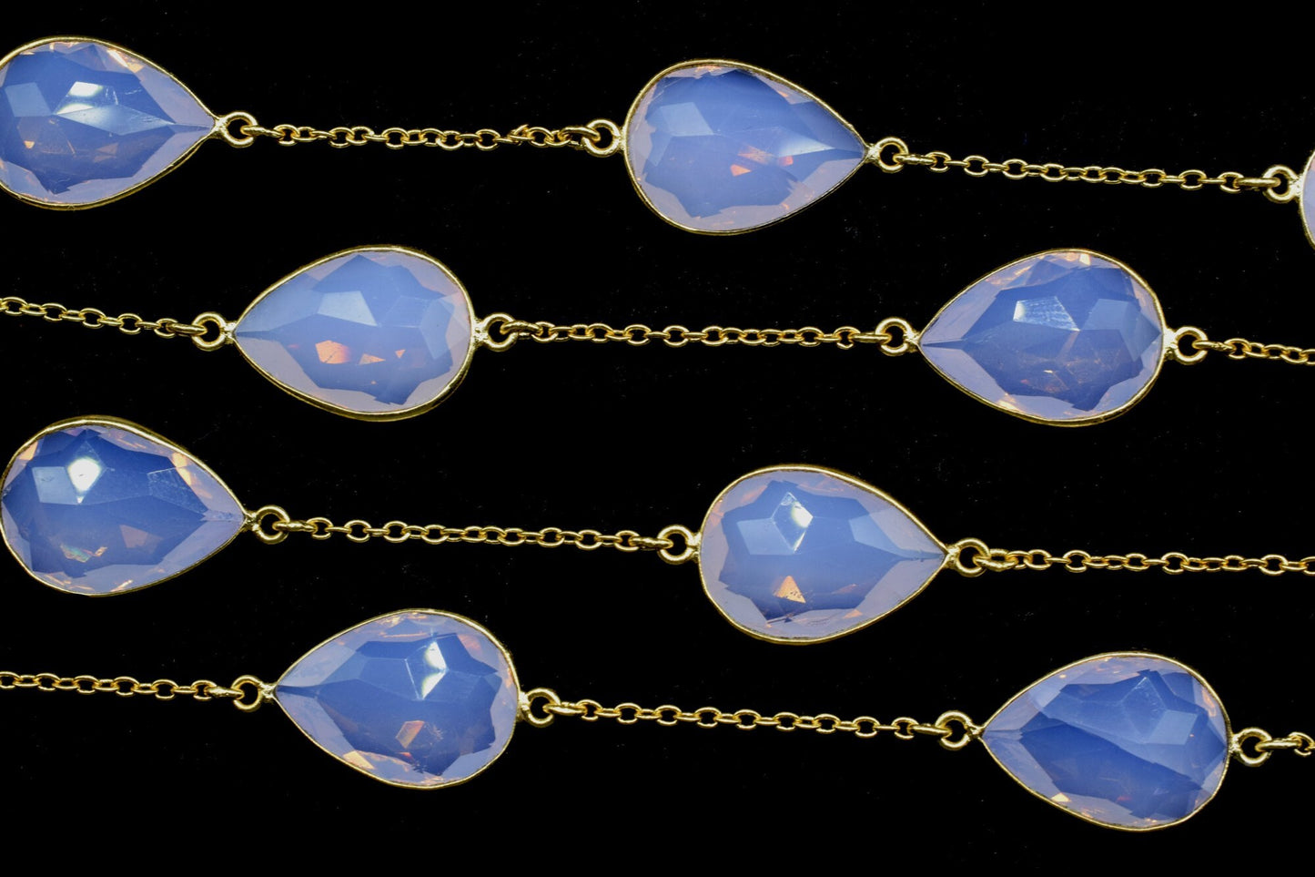 Pink Opalite Gold Plated Bezel Chain Gemstone Connector, Oval Necklace Chain,Bezel Connector Chain,Selling Per Foot,Jewelry making chains