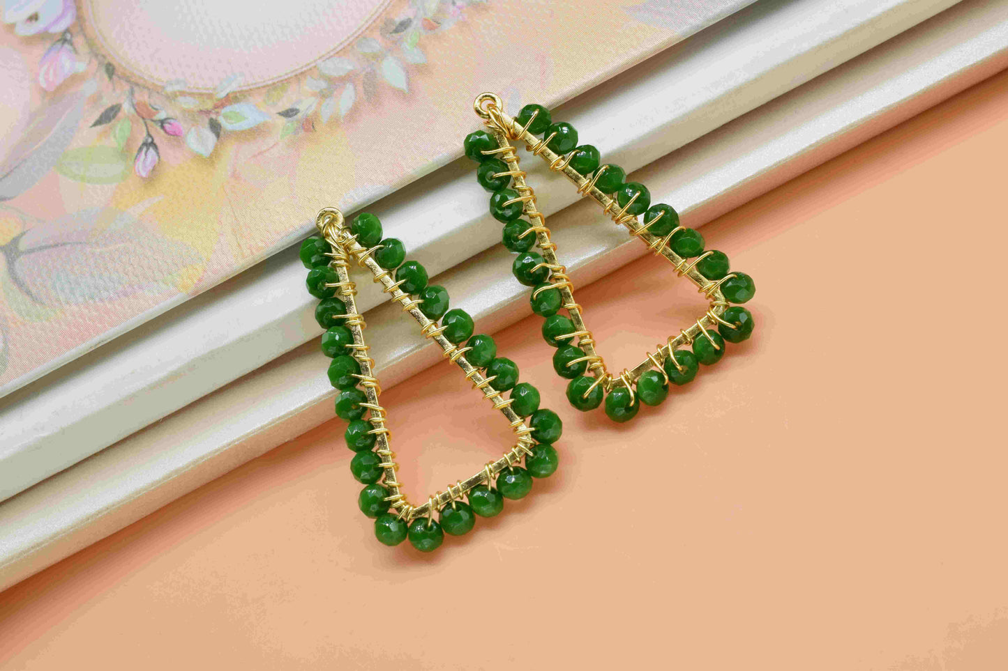 Emerald Quartz Wire Wrapped Dangle Earring,Gemstone Component,Handmade Connector,Finding Necklace,Component Jewelry,Beads Triangle Connector