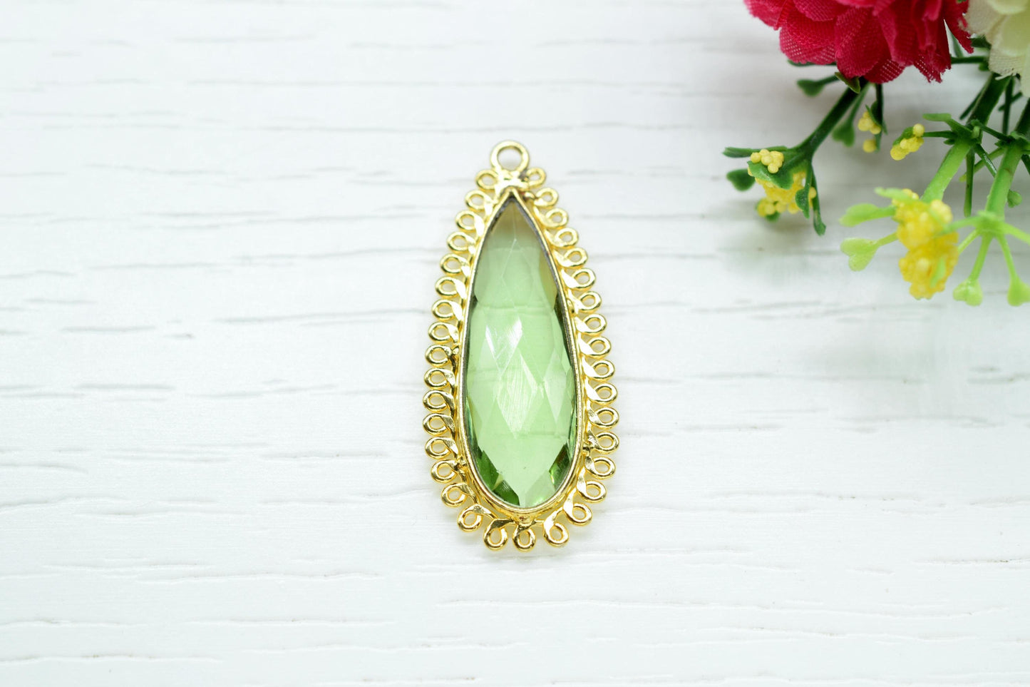 Green Amethyst 10x30mm Teardrop Bezel Charm,Single Bail Pendant,Handmade Jewellery Connectors,Gemstone Brass Component,Handmade Connector