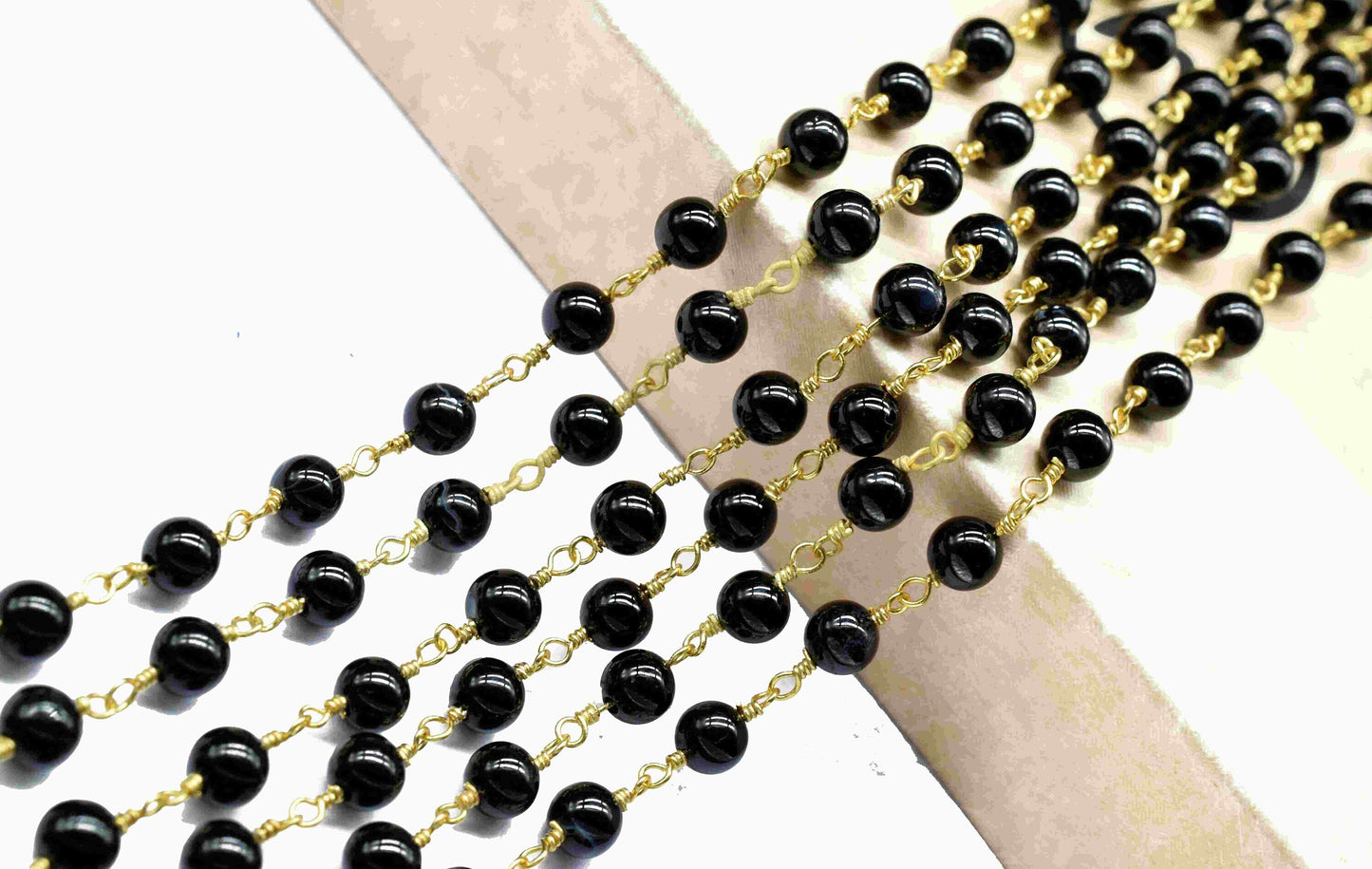 Black Agate Smooth Beads Rosary,black Agate Wire Wrapped Chain By Foot For Necklace,Black Agate 6mm round Shape Handmade Jewelry Making,Gift