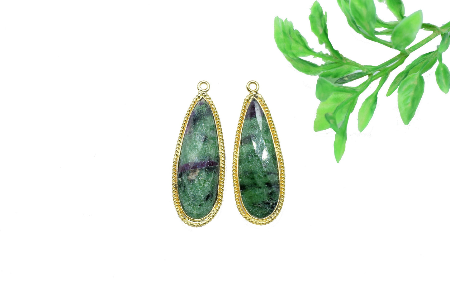 Natural Ruby Zoisite 10x30mm Bezel charm,Station Connector,jewelry making Craft,Single bail Gemstone Teardrop,Handmade Bezel Link,Bezel Set