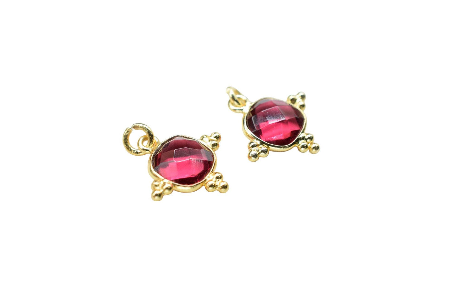 Pink Tourmaline 8mm Cushion Bezel charm/Station Bezel Link Supplies/Tourmaline Jewelry Making/Square Pendant//Gemstone Connector Pendant