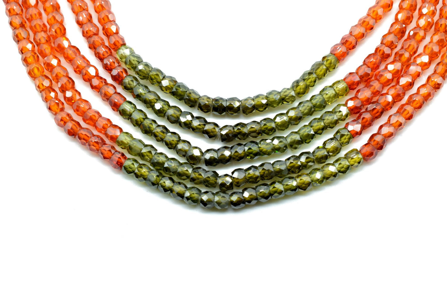 5 String Of Multi stone Necklace,Natural Precious Zircon Gemstone Orange and White shaded Necklace Faceted 3mm Stone Beads Necklace AAA