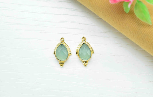 Aqua Chalcedony 9x13mm Bezel Connectors,Aqua Quartz jewelry making charm,Singel bail connnectors, Aqua Teardrop,Aqua Quartz Gemstone Bezel