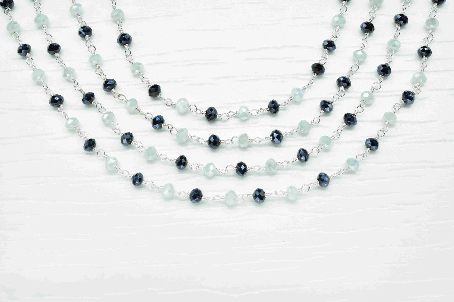 Black Onyx Beaded Chain,Multi Stone Rosary Chain,Peru Chalcedony Micro Beads chain,Handmade Rosary Jewelry Making,Wire Wrapped Rosary,Gift