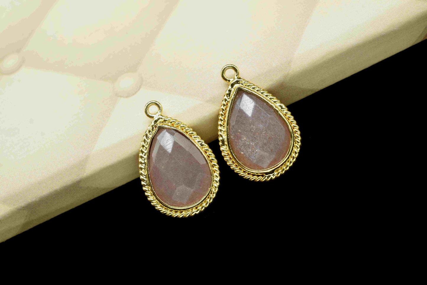 Peach Moonstone Pear Shape Single Bail Charms,9x13mm Bezels Link Connectors,Single Loop Connectors,Moonstone Charms,Jewelry Making Connector