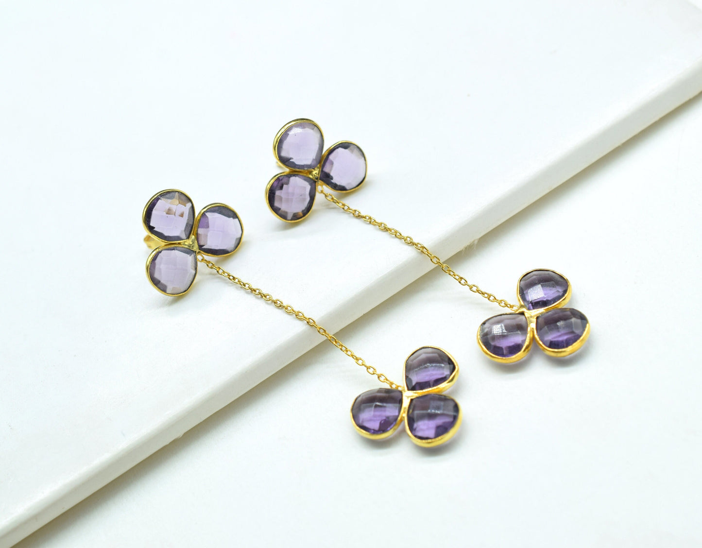 Amethyst Danglig Earring/Bridal Earring/Gemstone Earring/Handmade Earring/Gold Plated Earring/Statement Earrings For Bridal/Handmade Jewelry