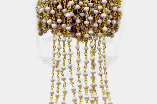 Lavender 3mm Beaded Chain,Lavender Rosary Chains,Lavender Gold Plating Wire Wrap Chain,Lavender Brass chain,Jewelry Making ChainRosary chain
