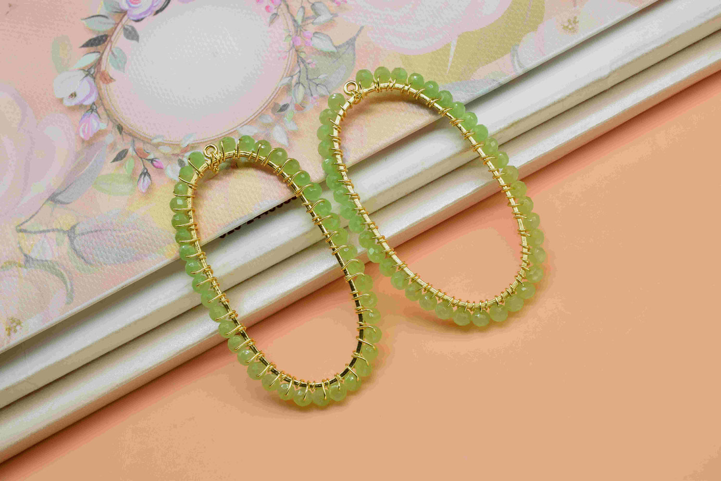 Prehnite Wire Wrapped Connectors,Prehnite Earring,Oval Shape Pendant Components,Beaded Hoops Findings Component,Prehnite Quartz Jewelry,Gift