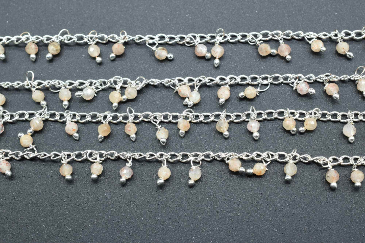 Sunstone 2mm Beaded Chain,Rosary Chain,Sunstone Bead,Anglican Rosary,Wire Wrapped Gold Chain,18 k Gold Natural Sunstone Rosary Chain Finding